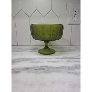 FTD Green Glass Goblet, Leaf Bowl Vase, Vintage Compote,‎ Stem Pedestal Decor